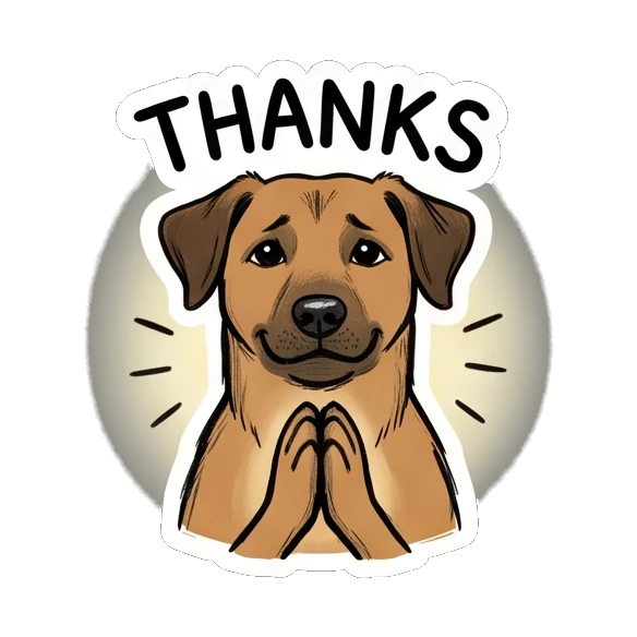 Brown dog with hands together in a thankful prayer pose. Brown Dog Daily Moods sticker for expressive chats and social replies.