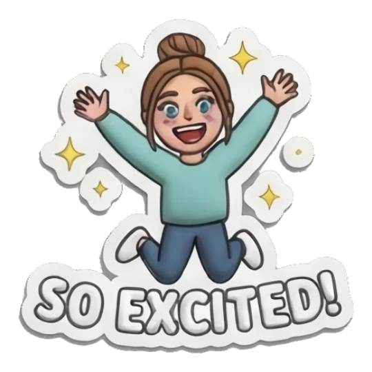 Girl jumping with excitement Puffy Girl Daily Life sticker for expressive chats and social replies.