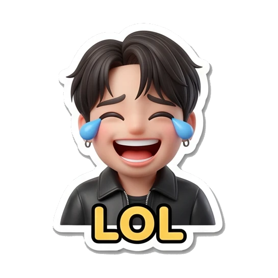 Charming boy laughing with tears of joy and 'LOL' text Charming Boy Daily Expressions sticker for expressive chats and social replies.