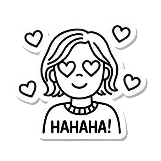 爱心眼女孩，文字HAHAHA Line Art Emotion Stickers sticker for expressive chats and social replies.