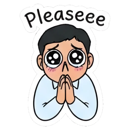 Man looking pleadingly with 'Pleaseee' text Office Guy Daily Vibes sticker for expressive chats and social replies.