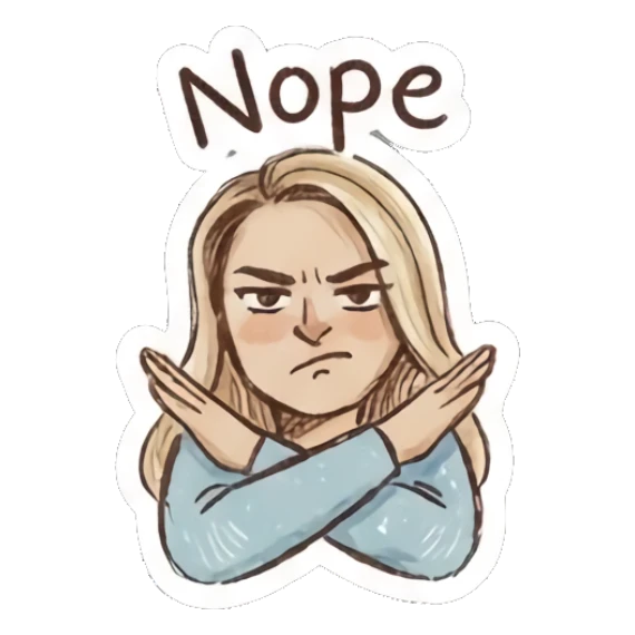 Blonde girl crossing arms in a nope gesture Charming Blonde Doodle Girl sticker for expressive chats and social replies.