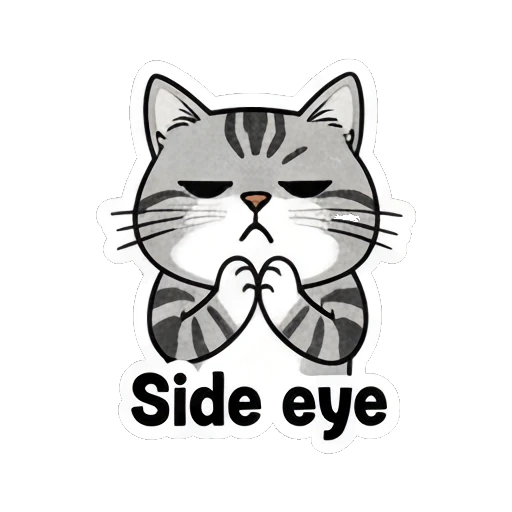 Gray cat giving a judgmental side eye expression Gray Tabby Moods sticker for expressive chats and social replies.