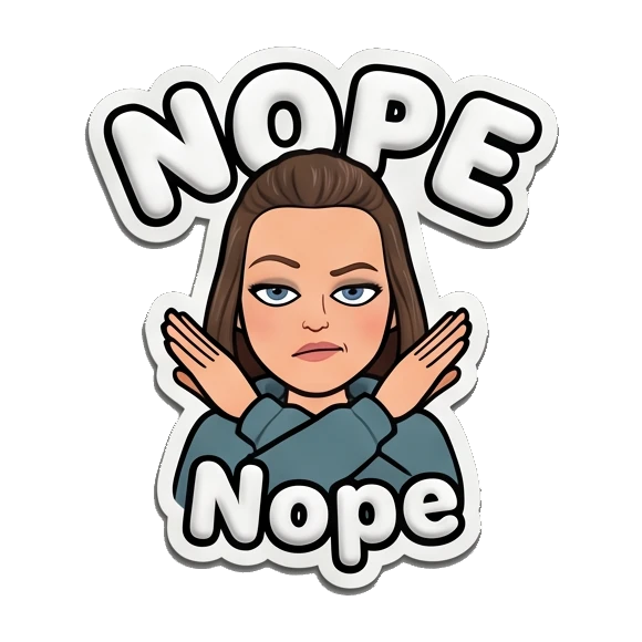 Young woman crossing arms in rejection with NOPE text. Playful Girl Daily Expressions sticker for expressive chats and social replies.