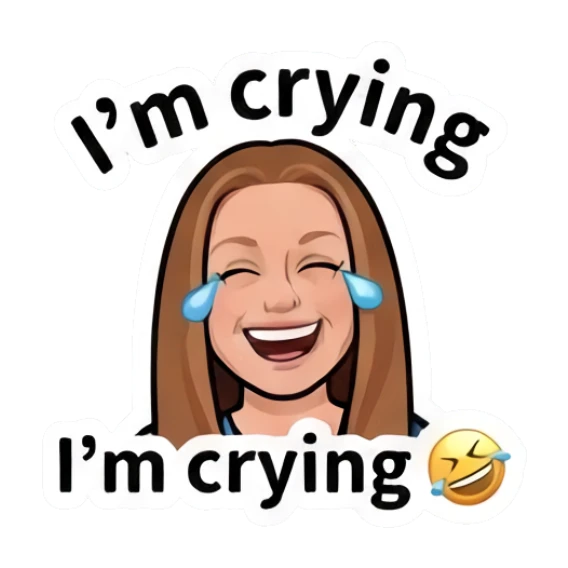 Girl laughing with tears with text I'm crying Everyday Girl Expressions sticker for expressive chats and social replies.