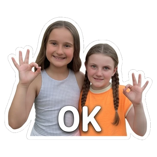 Two sisters making OK hand signs with OK text Daily Life of Two Sisters sticker for expressive chats and social replies.