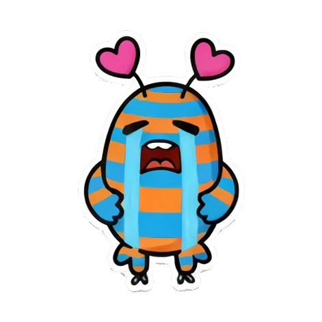 Monster crying with blue tears, sad expression, text SOB. Mood Monsters sticker for expressive chats and social replies.