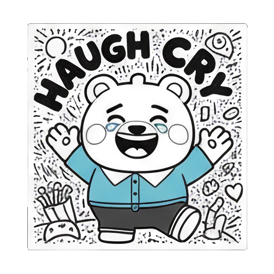 Bear laughing and crying with HAUGH CRY text Doodle Bear Summer Vibes sticker for expressive chats and social replies.