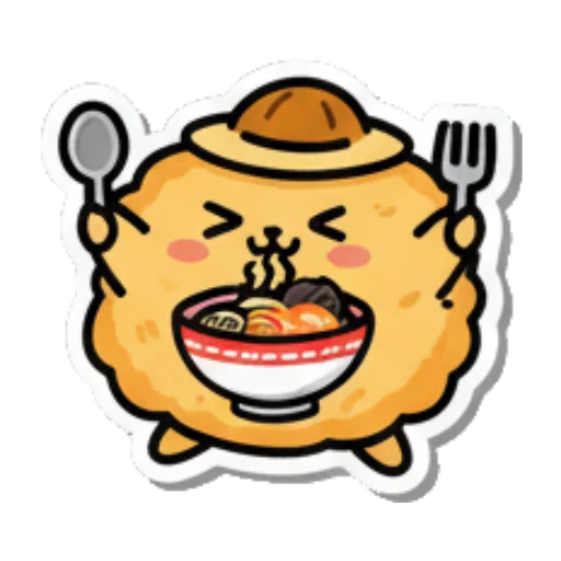 拿着勺叉吃面条 Cute Rice Ball Emotions sticker for expressive chats and social replies.