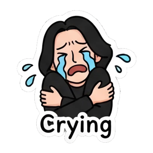 Sad girl crying while hugging herself. Cool Rocker Girl Daily Life sticker for expressive chats and social replies.