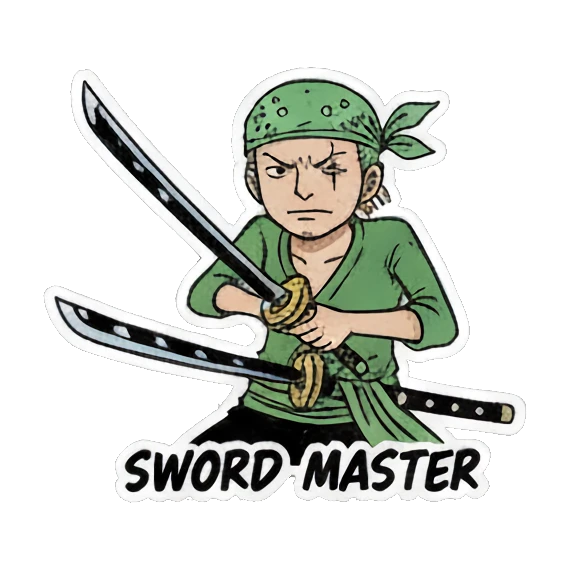 swordsman holding blades Anime Adventure Crew sticker for expressive chats and social replies.