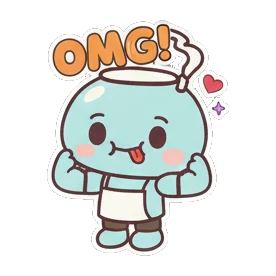 Blue teapot character flexing muscles with text OMG! Teapot Buddy Daily Life sticker for expressive chats and social replies.