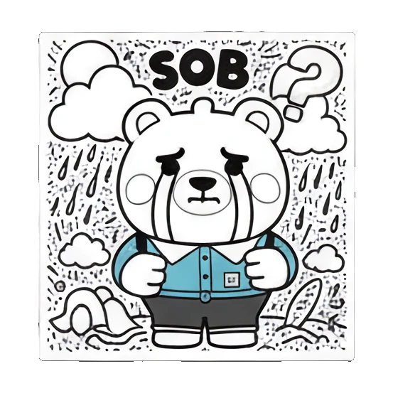 Sad bear sobbing in the rain with SOB text Doodle Bear Summer Vibes sticker for expressive chats and social replies.