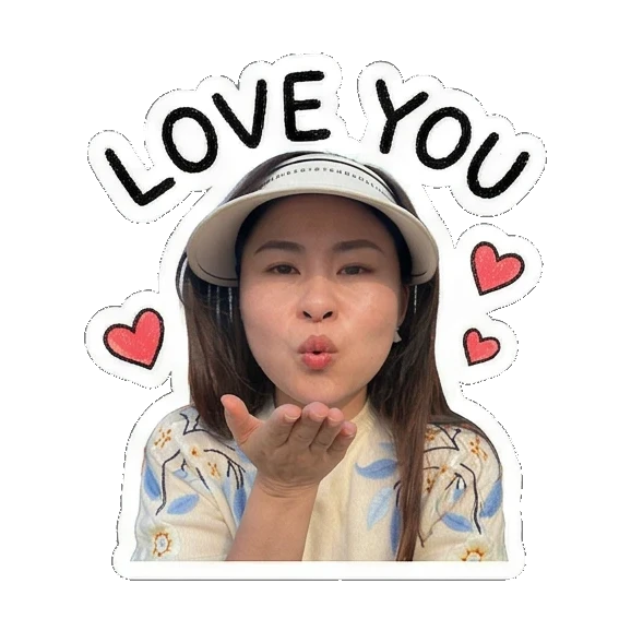 女子飞吻示爱“LOVE YOU” Visor Girl's Daily Moods sticker for expressive chats and social replies.