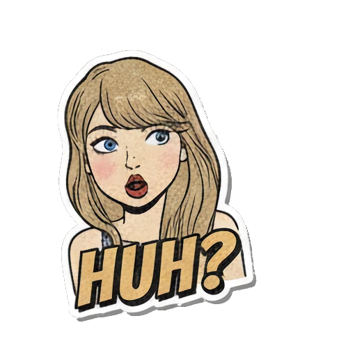 Blonde woman looking confused with a question mark and HUH? text Retro Pop Diva Vibes sticker for expressive chats and social replies.