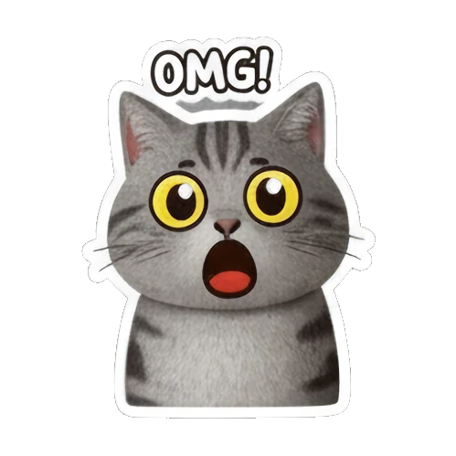 惊讶的猫咪喊着OMG Gray Tabby Cat Expressions sticker for expressive chats and social replies.