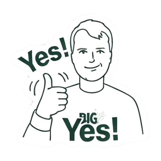 Man giving thumbs up with text Yes Big Thoughts Daily sticker for expressive chats and social replies.