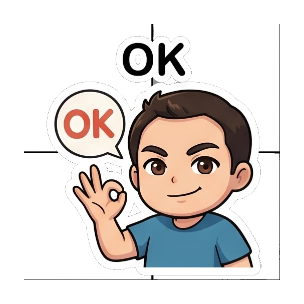 Boy making an OK hand gesture with a confident smile. Cheerful Boy Daily Life sticker for expressive chats and social replies.