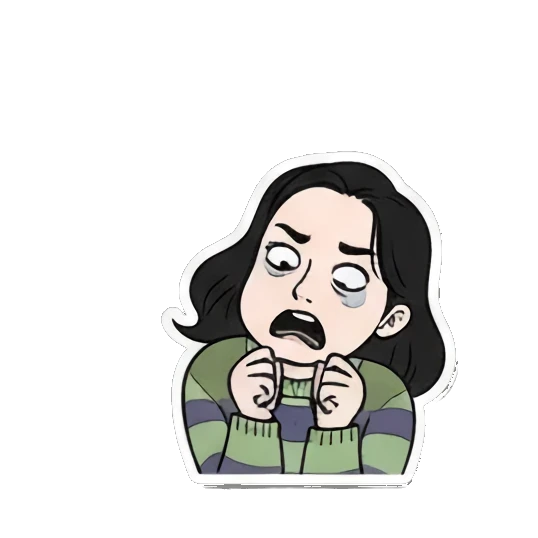 害怕尖叫EEK Cartoon Girl Expressions sticker for expressive chats and social replies.