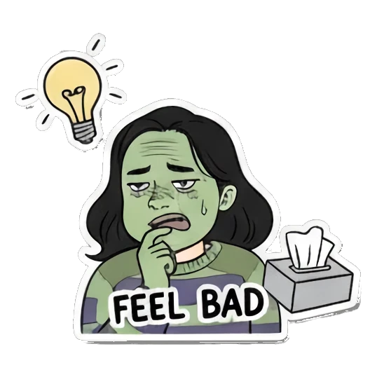 生病不适FEEL BAD Cartoon Girl Expressions sticker for expressive chats and social replies.