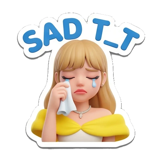 Blonde girl crying with tissue, sad expression. Golden Girl Daily Vibes sticker for expressive chats and social replies.