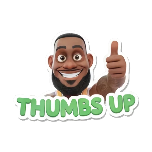 LeBron James giving a thumbs up with 'THUMBS UP' text LeBron Basketball Star Expressions sticker for expressive chats and social replies.