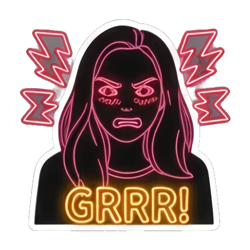 发光女孩生气GRRR! Neon Glow Girl sticker for expressive chats and social replies.