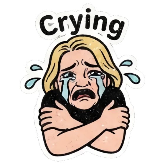 Blonde woman crying with arms crossed with text Crying Retro Blonde Daily Vibes sticker for expressive chats and social replies.