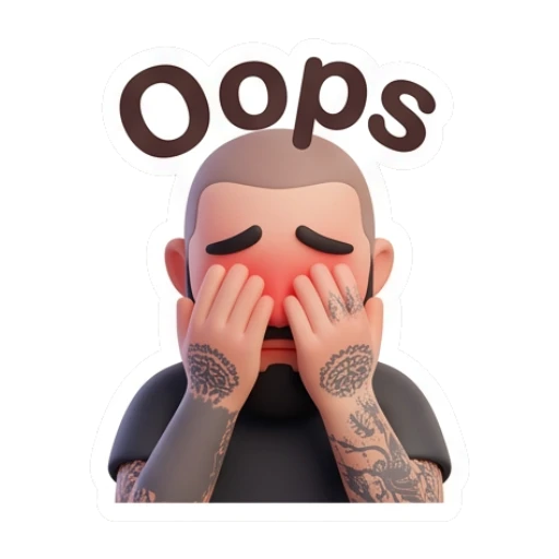 Bearded man covering face in embarrassment, text Oops Bearded Guy Daily Moods sticker for expressive chats and social replies.