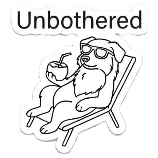 Cool dog wearing sunglasses on a beach chair drinking Indie Line Art Doggy sticker for expressive chats and social replies.