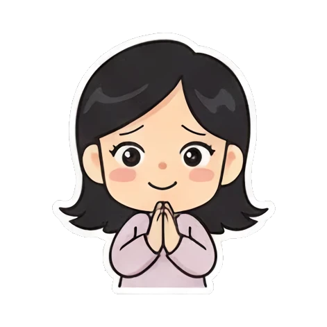 apologizing with hands together Cheerful Girl Daily Life sticker for expressive chats and social replies.