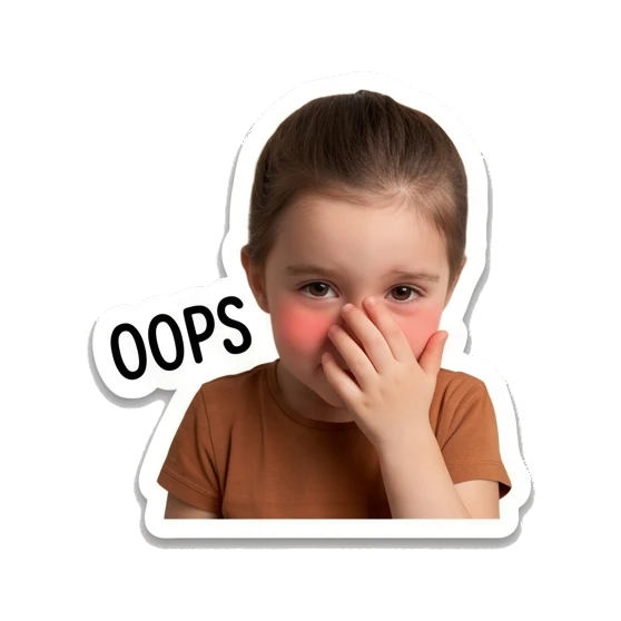 Young girl covering her mouth with her hands in an oops expression. Little Girl Daily Expressions sticker for expressive chats and social replies.