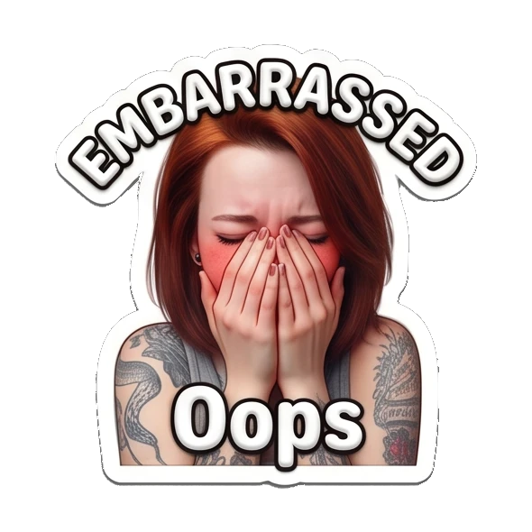 Embarrassed red-haired girl covering her face with hands. Red-Haired Girl Expressions sticker for expressive chats and social replies.