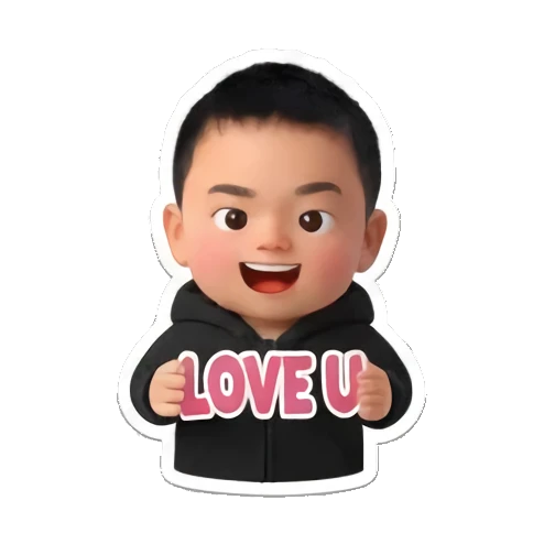 Boy smiling with heart and LOVE U text Little Boy Daily Vibes sticker for expressive chats and social replies.