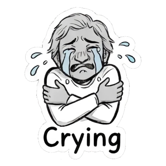 Character hugging self and crying saying Crying Daily Doodle Life sticker for expressive chats and social replies.