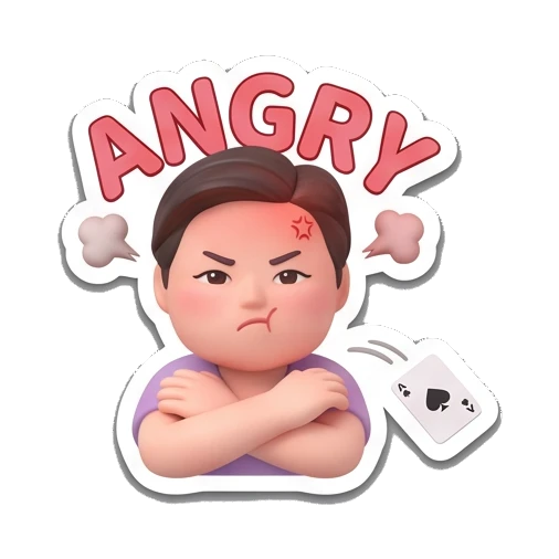Angry face with crossed arms Playful Card Gamer sticker for expressive chats and social replies.