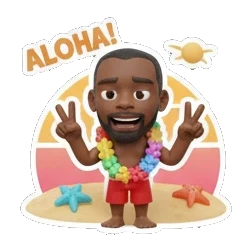 Man wearing a flower lei and making peace signs, text SUMMER VIBES Summer Beach Vibes sticker for expressive chats and social replies.