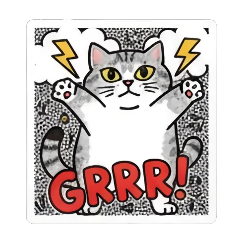 cat looking grumpy with text Pop Art Cat Vibes sticker for expressive chats and social replies.