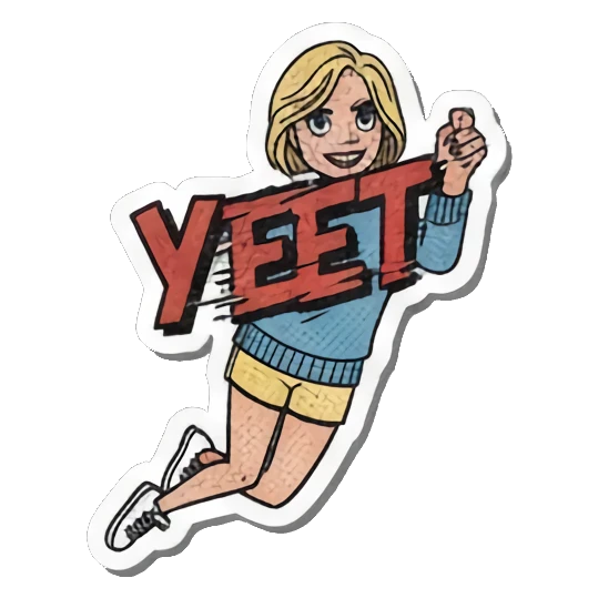 Energetic jump "YEET" Retro Slang Girl sticker for expressive chats and social replies.