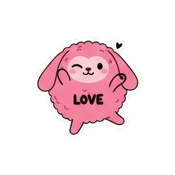 Pink creature clapping hands with CLAP text Pink Fluffy Buddy sticker for expressive chats and social replies.