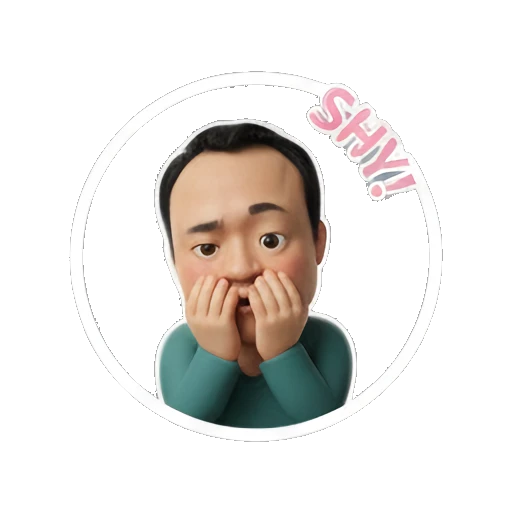 Man looking shy and covering mouth with SHY text Musical Man Expressions sticker for expressive chats and social replies.