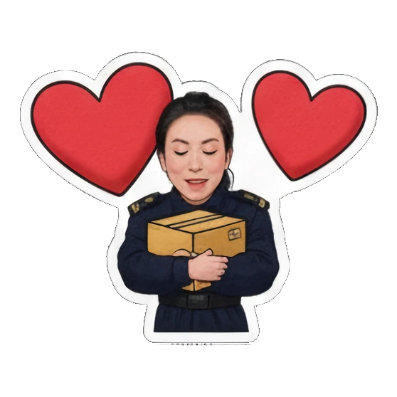 Woman in love, holding a package with heart bubbles. Delivery Dispatcher's Diary sticker for expressive chats and social replies.
