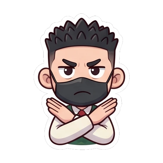 Student crossing arms with a grumpy expression Cheerful Masked Student sticker for expressive chats and social replies.