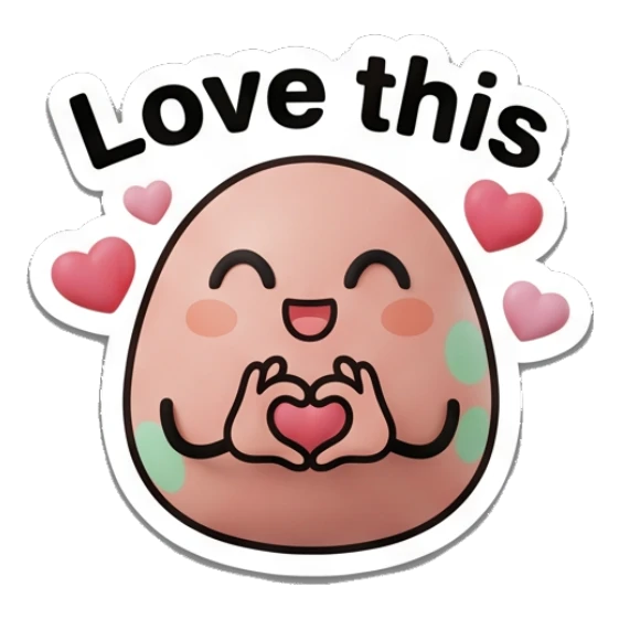 Happy egg making a heart shape with hands and text Love this Little Egg Buddies sticker for expressive chats and social replies.