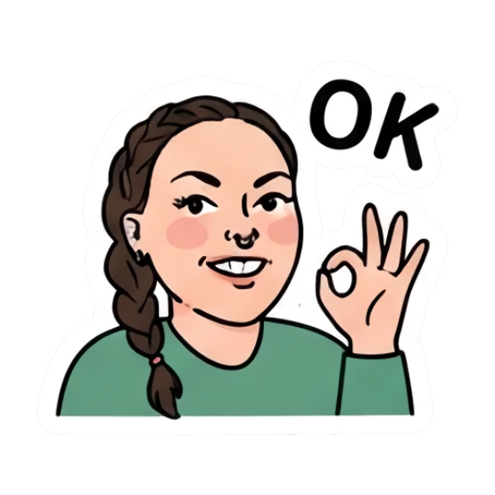 Girl with side braid making an OK hand gesture, happy expression. Daily Vibe Girl sticker for expressive chats and social replies.