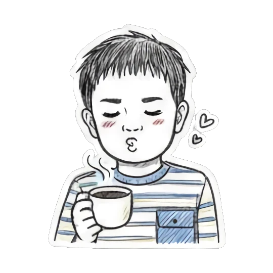 Awkward boy drinking coffee Doodle Boy's Moods sticker for expressive chats and social replies.