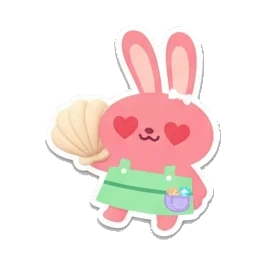 Pink bunny holding a seashell with heart eyes. Pink Bunny Beach Day sticker for expressive chats and social replies.