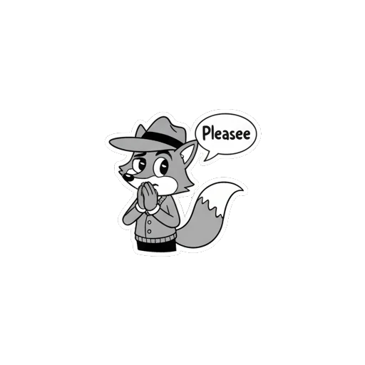 Detective fox begging with hands together saying Pleasee Vintage Detective Fox sticker for expressive chats and social replies.