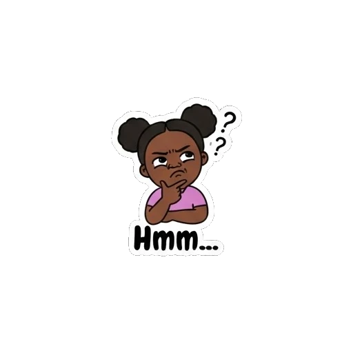 Girl thinking with a hmm expression Joyful Afro Girl Daily Expressions sticker for expressive chats and social replies.