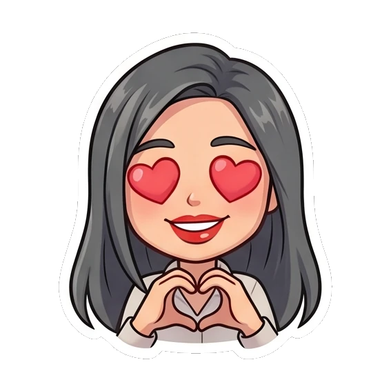 Office lady making a heart shape with hands and heart eyes Office Lady Daily Life sticker for expressive chats and social replies.